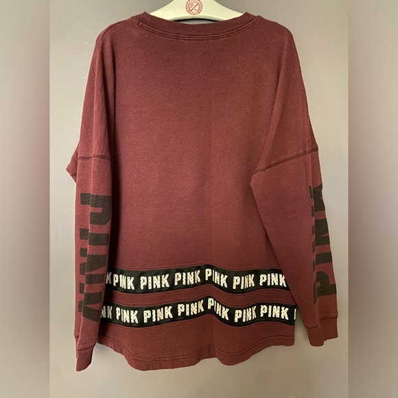 VS PINK VINTAGE VARSITY CREW SWEATSHIRT MAROON RED BLACK DOG LOGO MESH HTF RARE - Picture 5 of 5
